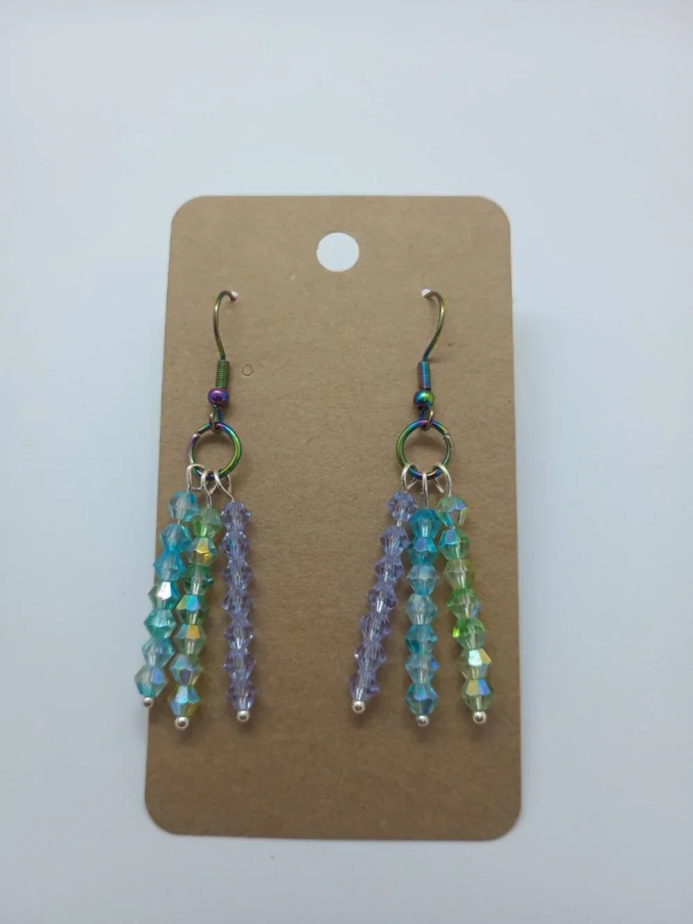 Tri-Color Glass Bicone Bead Fringe Dangle Earrings - Picture 5 of 5